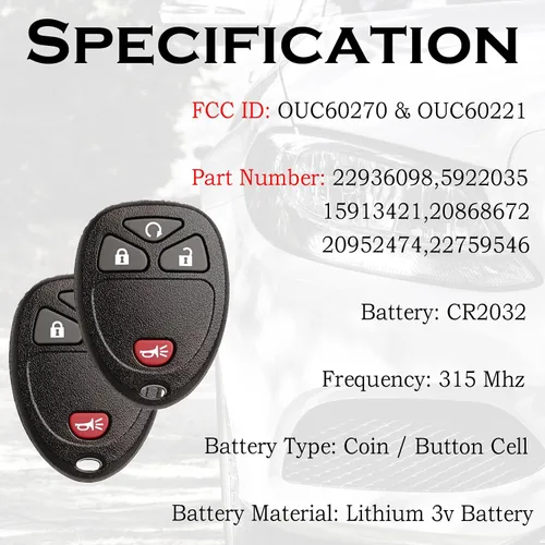 Vista 4 de SUPALAND Llavero de repuesto con control remoto de entrada sin llave, compatible con Chevy Silverado Avalanche Equinox Express Traverse GMC Yukon