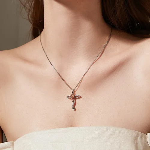 Vista 4 de ZDaoBen Star Cross Necklace Angel Wing Infinity Cross Pendant 925 Sterling Silver CZ Diamond Cross Necklace Women Birthstone Cubic Zirconia Cross