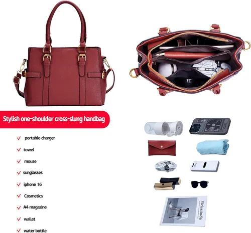 Vista 3 de Bolsos de mano de cuero de moda para mujer, bolso de hombro, asa superior, bolso de otoño