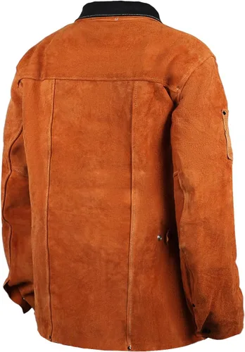 Vista 2 de QeeLink Chaqueta de Soldadura de Cuero - Chaquetas de Soldador de Trabajo Resistente a las Llamas y de Servicio Pesado - Chaqueta de Soldadura