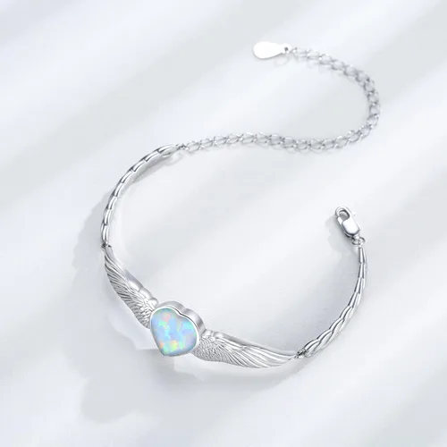 Vista 6 de Women's Heart Bracelet Link Bracelets 12 Birthstone Bangle Charm S925 Sterling Silver Adjustable Bracelet Dainty Angel Wings Jewelry Gifts for Women