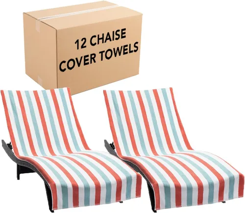 Vista 10 de Arkwright Cabo Funda para Tumbona - Paquete de 2 - Toalla de cabaña de algodón suave a rayas con soporte para bolsillo para silla de playa/piscina