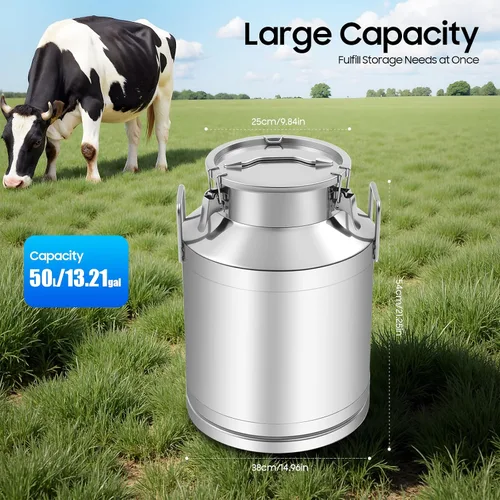 Vista 3 de Jarra de leche resistente de acero inoxidable de 50L/13 galones con tapa sellada de silicona, cubo de vino y recipiente para líquidos