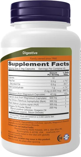 Vista 2 de Now Suplementos, Candida Support con Pau D'Arco, aceite de orégano, nogal negro y ácido caprílico, 90 cápsulas de verduras