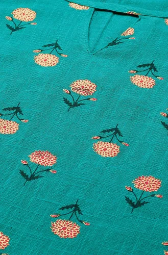 Vista 6 de Janasya Top indio de algodón verde azulado para mujer