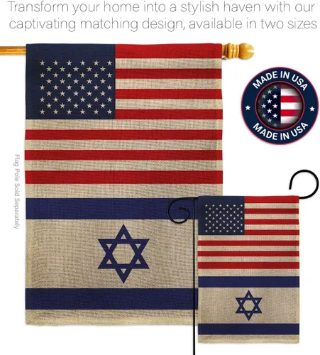 Vista 4 de Americana Home & Garden Bandera israelí de Israel de Estados Unidos para exteriores, paquete de pancartas para jardín, pared al aire libre, puerta