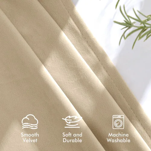 Vista 5 de ANRODUO Cortinas de terciopelo beige de 45 pulgadas de largo, opacas con aislamiento térmico insonorizado, cortinas de privacidad para oscurecer