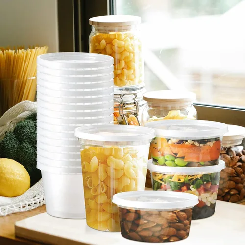 Vista 7 de NEEBAKE Juego de 90 recipientes de delicatessen con tapas: [8 onzas, 16 onzas, 32 onzas] Combo de contenedores de plástico para almacenamiento