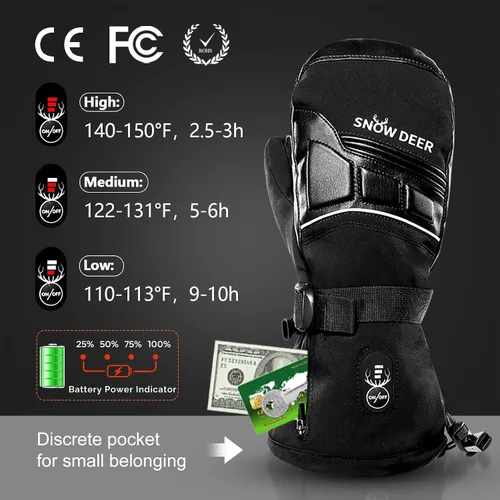 Vista 2 de SNOW DEER Manoplas térmicas para hombres y mujeres, guantes de esquí impermeables con pantalla táctil, batería de 7.4V 3000mAh, guantes eléctricos