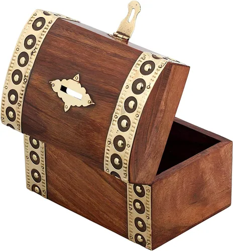 Vista 4 de Caja de ahorro de dinero con banco de monedas, bancos para adultos, alcancía de madera para vacaciones (Design_3)