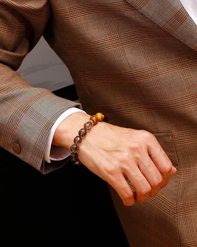 Vista 6 de Jeeless - Pulseras de cuarzo ahumado natural con ojo de tigre amarillo para hombres y mujeres amuleto de energía curativa cristales traer riqueza