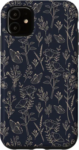 Vista 8 de Butterfly Meadow Botanical Wildflower Pattern (Azul Marino) Funda para iPhone 17