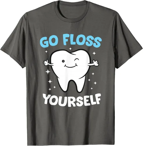 Vista 93 de Camiseta higienista dental, asistente dental, Go Floss Yourself dentista, Negro, S