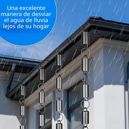 Vista 2 de Cadenas de lluvia Pacific Channel Cadenas de lluvia para canaletas de 8.5 pies, color negro