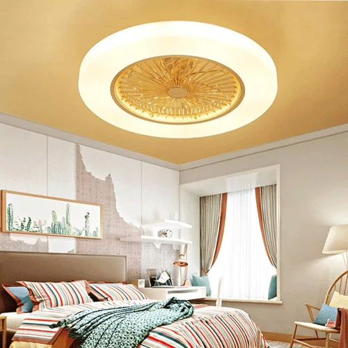 Vista 7 de Ventilador de techo moderno con luces amarillo de perfil bajo ventilador de techo LED de montaje empotrado con mando a distancia