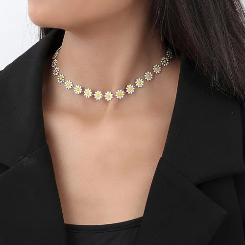 Vista 2 de Long tiantian Collar de margaritas para mujer, bonito collar de verano, gargantilla de flores, collar de margaritas de primavera para mujer, cosas
