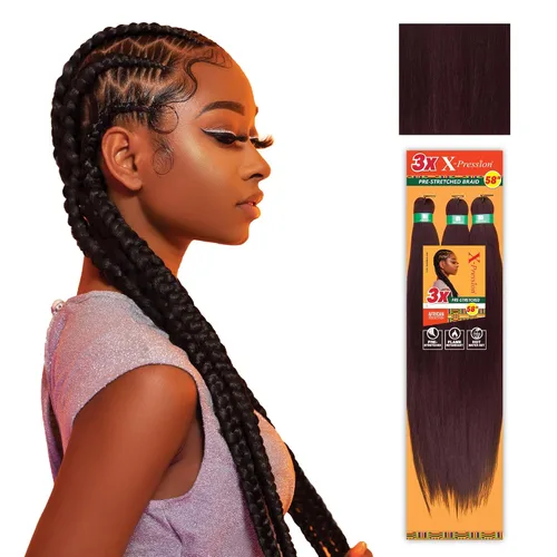 Vista 16 de Sensationnel X-Pression - Trenzas sintéticas prestiradas, 3 unidades, 58 pulgadas, negro azabache 1 Cabello trenzado, Kanekalon, ignífugo