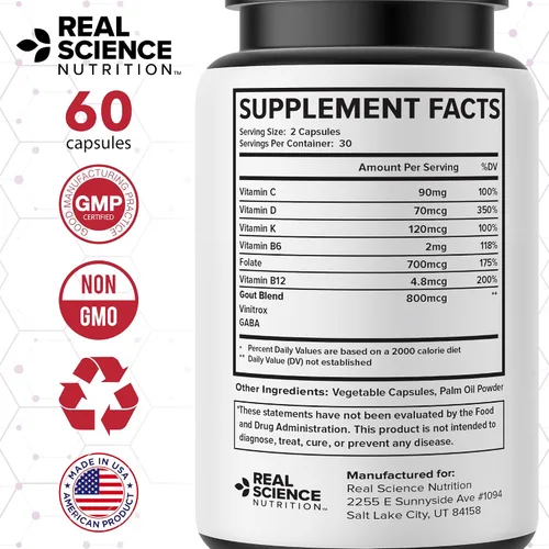 Vista 7 de Real Science Gou-Tex - Suplementos naturales para la gota y apoyo del ácido úrico para movilidad y flexibilidad, incluye Vinitrox y GABA