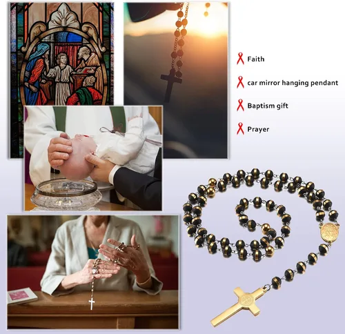 Vista 3 de PiercingJ Medalla de San Benito Cruz Acero Inoxidable Collar Cruz de Fe para Hombres Medalla Cristiana Sacramental Ward Off Evil Protection Joyería