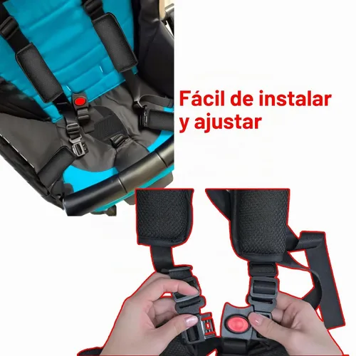 Vista 5 de Cinturón de seguridad universal de 5 puntos para silla alta, almohadillas ajustables para cinturón de seguridad, almohadillas de hombro con correa