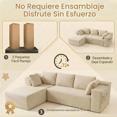 Vista 7 de Gizoon - Sofá modular modular sin hueso para sala de estar, sofá esponjoso de pana con asiento profundo de gran tamaño Beige