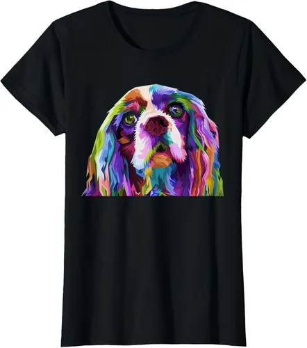 Vista 29 de Camiseta con diseño de Cocker Spaniel de arte pop para dueños de perros, Negro, S