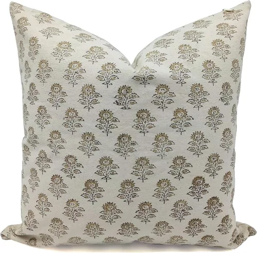 Vista 9 de Funda de cojín decorativa de algodón grueso hecho a mano con estampado floral boho, 14x14 pulgadas, con cremallera invisible, perfecta