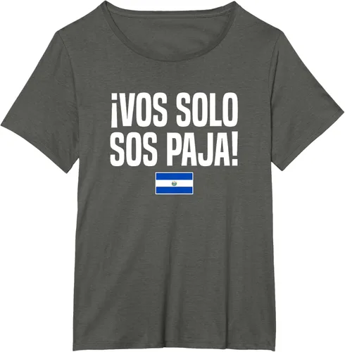 Vista 64 de Camiseta Vos Solo Sos Paja Salvadoran Slang Bandera de El Salvador, Negro