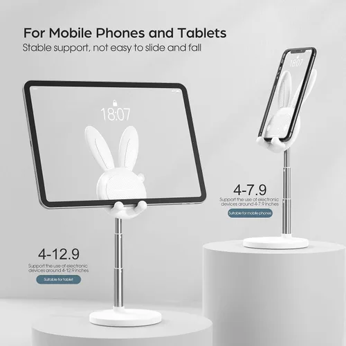 Vista 2 de OATSBASF Lindo soporte para teléfono celular, soporte ajustable para teléfono de conejo, para escritorio, soporte grueso compatible con iPhone