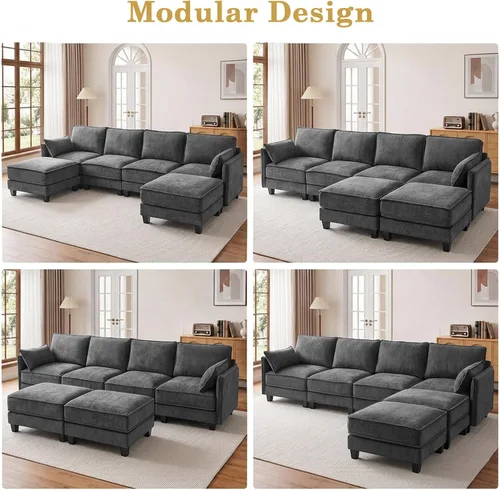 Vista 5 de Sofá modular en forma de U, sofá de nube de 116" para sala de estar Gris-oscuro
