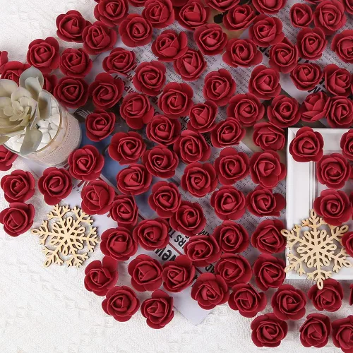 Vista 3 de 500 cabezas de rosas de espuma color burdeos, flores artificiales a granel para manualidades, ramos de boda, centros de mesa de baby shower