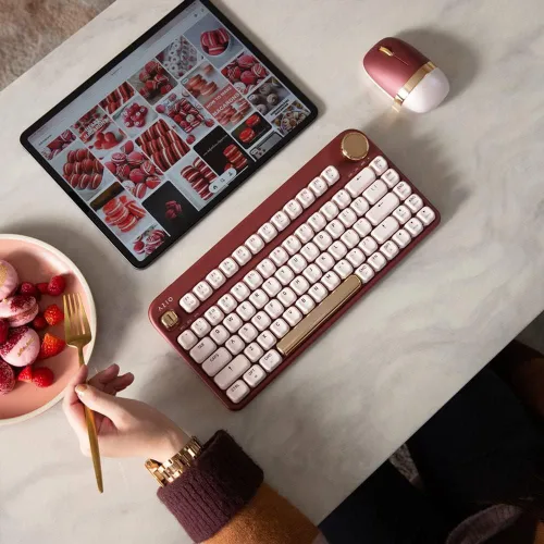 Vista 2 de Azio IZO Teclado mecánico inalámbrico BT5/USB para PC y Mac, Rosa Barroca
