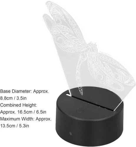 Vista 7 de Luz nocturna 3D con ilusión 3D, 7 cambios de color, acrílico transparente, libélula 3D, luz nocturna LED para dormitorio, regalo de cumpleaños