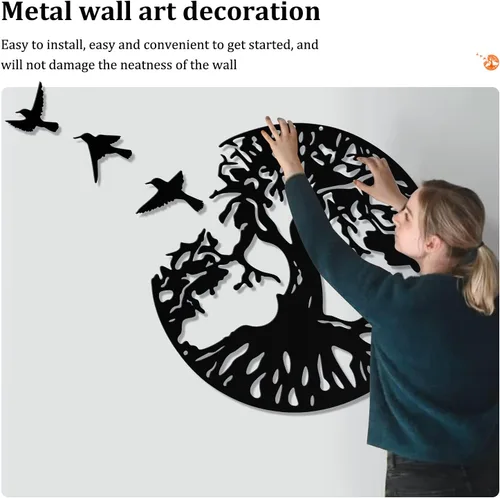 Vista 6 de LZAOA Arte de pared de metal con 3 pájaros, 4 piezas de arte decorativo de pared de metal negro con 3 pájaros para sala de estar, baño, cocina