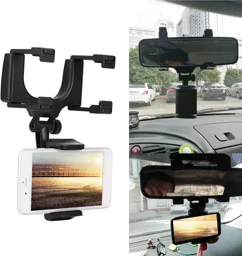 Vista 2 de Fydun Soporte universal para teléfono con espejo retrovisor para coche, soporte para teléfono inteligente