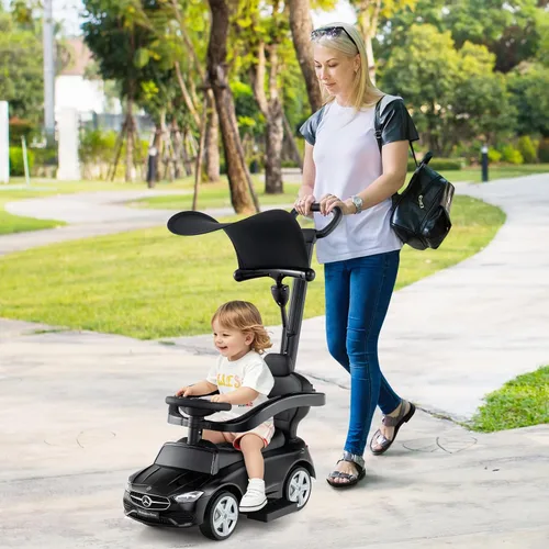 Vista 8 de Costzon Coche de empuje para niños pequeños, 3 en 1 Mercedes Benz Cochecito deslizante caminador con toldo, mango, barra de seguridad, sonido