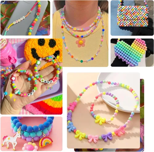 Vista 6 de 1440 piezas de cuentas redondas de acrílico mate de 6 mm de color caramelo, 24 colores surtidos de cuentas de chicle de plástico con agujero Juego