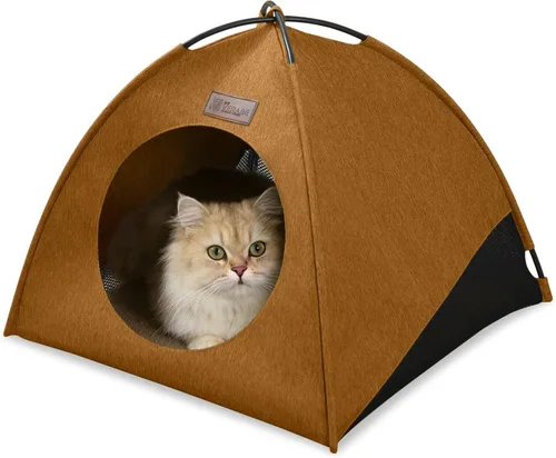 Vista 14 de Tienda de campaña piramidal desplegable para gatos y gatos pequeños de hasta 6.6 libras, resistente al agua, transpirable, plegable, con cojín