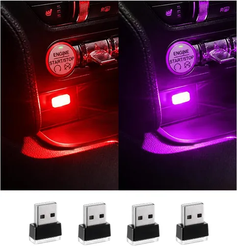 Vista 20 de Augeny 4 PCS Lámpara de Atmósfera Interior de Coche LED USB, Luz Nocturna Decorativa Enchufable USB, Kit de Iluminación Ambiental Portátil para 2