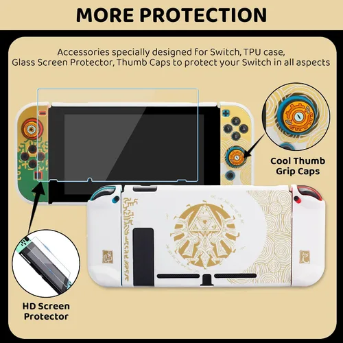 Vista 4 de GLDRAM Switch Carrying Case for Zelda, Portable Accessories Kit for Nintendo Switch with Waterproof Travel Case, White Dockable Protective Skin