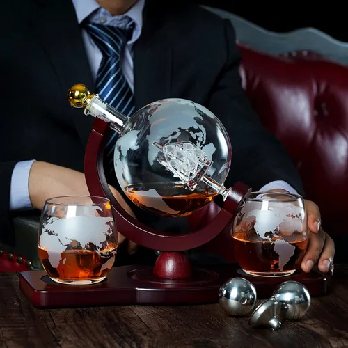 Vista 9 de Ponpur 2 decantadores de whisky para regalo de hombre, decantador de globo