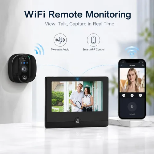 Vista 6 de Timbre de video inteligente, timbre visual inteligente de 1080P con pantalla de 4.3 pulgadas, audio de 2 vías, detección de movimiento PIR, visión