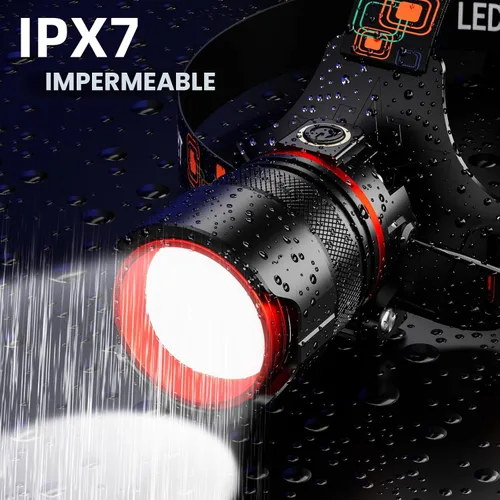 Vista 5 de Linterna frontal recargable de 4000 lúmenes de alta luminosidad, linterna LED súper brillante con sensor de movimiento, 12 modos, impermeable IPX7