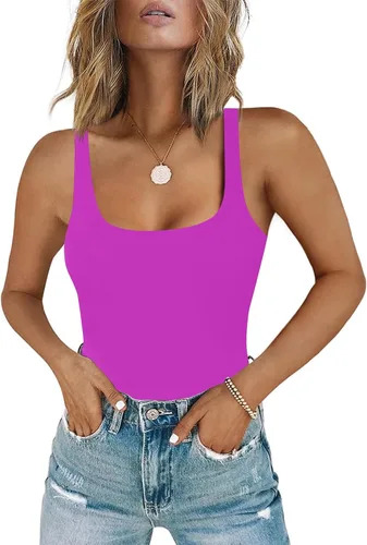 Vista 19 de Chunpin - Body sin mangas con cuello cuadrado para mujer, traje de leotardo, tanga, conjuntos de body A-Negro