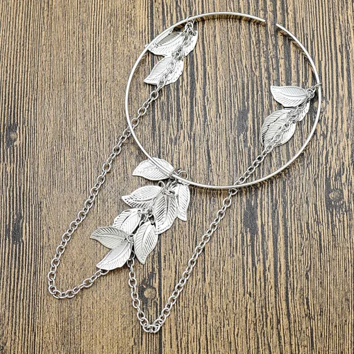 Vista 6 de RechicGu 2 piezas de cadena de plumas de hojas con borlas de pulsera, brazalete de brazo abierto, parte superior abierta, conjunto ajustable