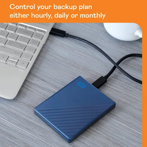 Vista 3 de WD 2TB My Passport Ultra, Azul, Disco Duro Externo Portátil, software de respaldo con defensa contra ransomware y protección por contraseña, USB-C