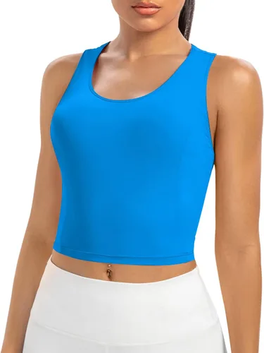 Vista 4 de Camiseta corta con cuello halter para mujer, camiseta sin mangas para gimnasio, yoga, entrenamiento, atlética, linda, ropa de moda, sexy, casual