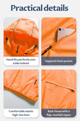 Vista 6 de CREATMO US Chaqueta impermeable plegable para hombre con capucha extraíble