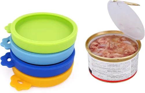 Vista 6 de Comtim Paquete de 4 tapas para latas de comida para gatos, tapas de silicona para latas de comida para mascotas pequeñas de 3 onzas