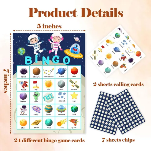 Vista 2 de Space Games Tarjetas de bingo, juego de bingo con tema cósmico, juego espacial para familiares y amigos, grandes actividades de grupo multijugador